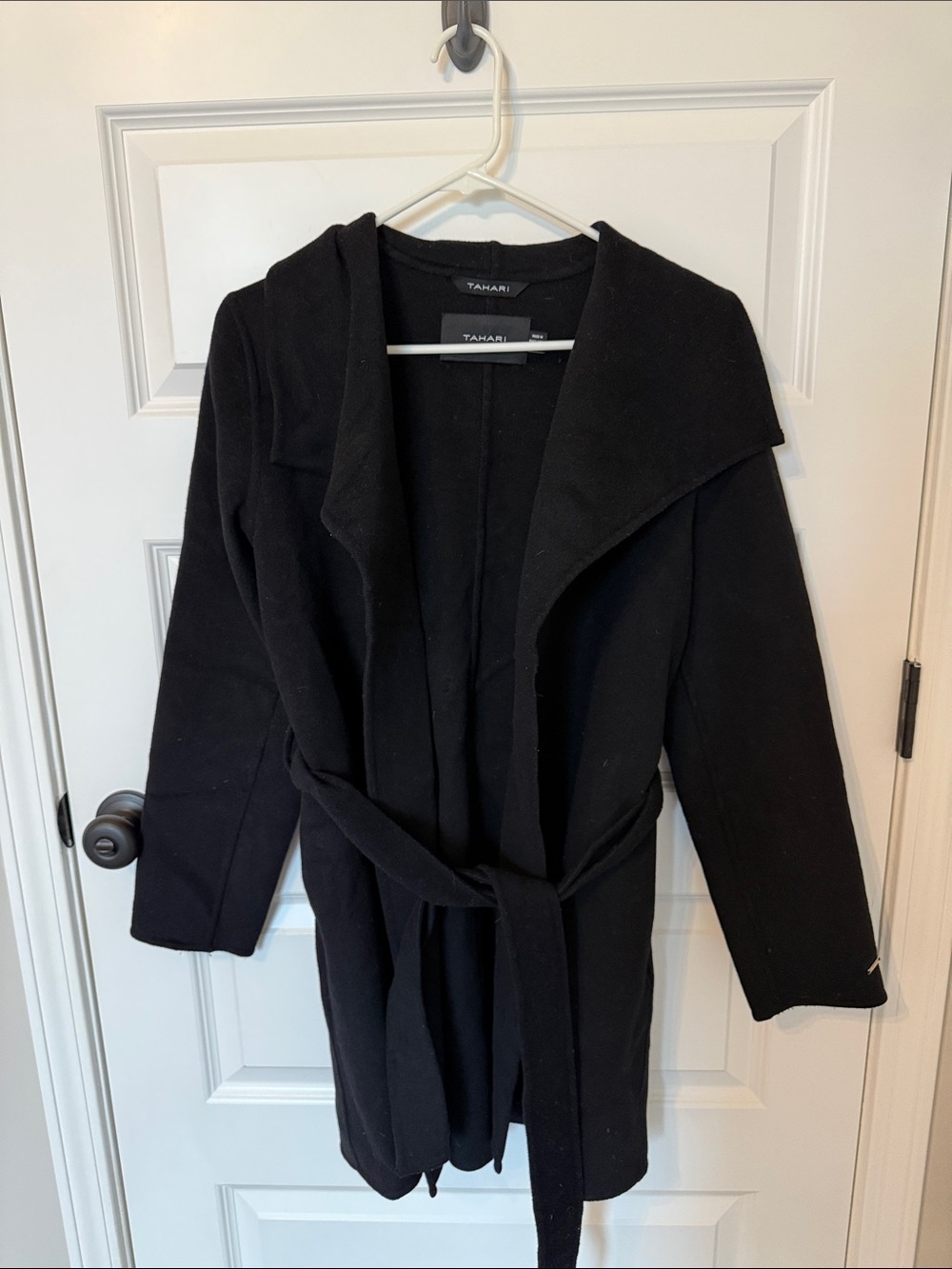 Tahari Black Wrap Coat with Tie Belt